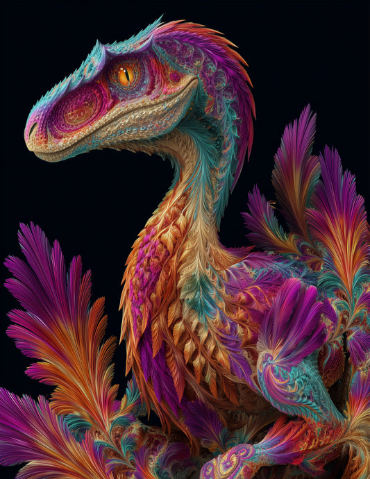 Velociraptor — Fractal Filigree Art, Layered Hues Digital Wall Art, 3 Sizes Included, Living Room Decor