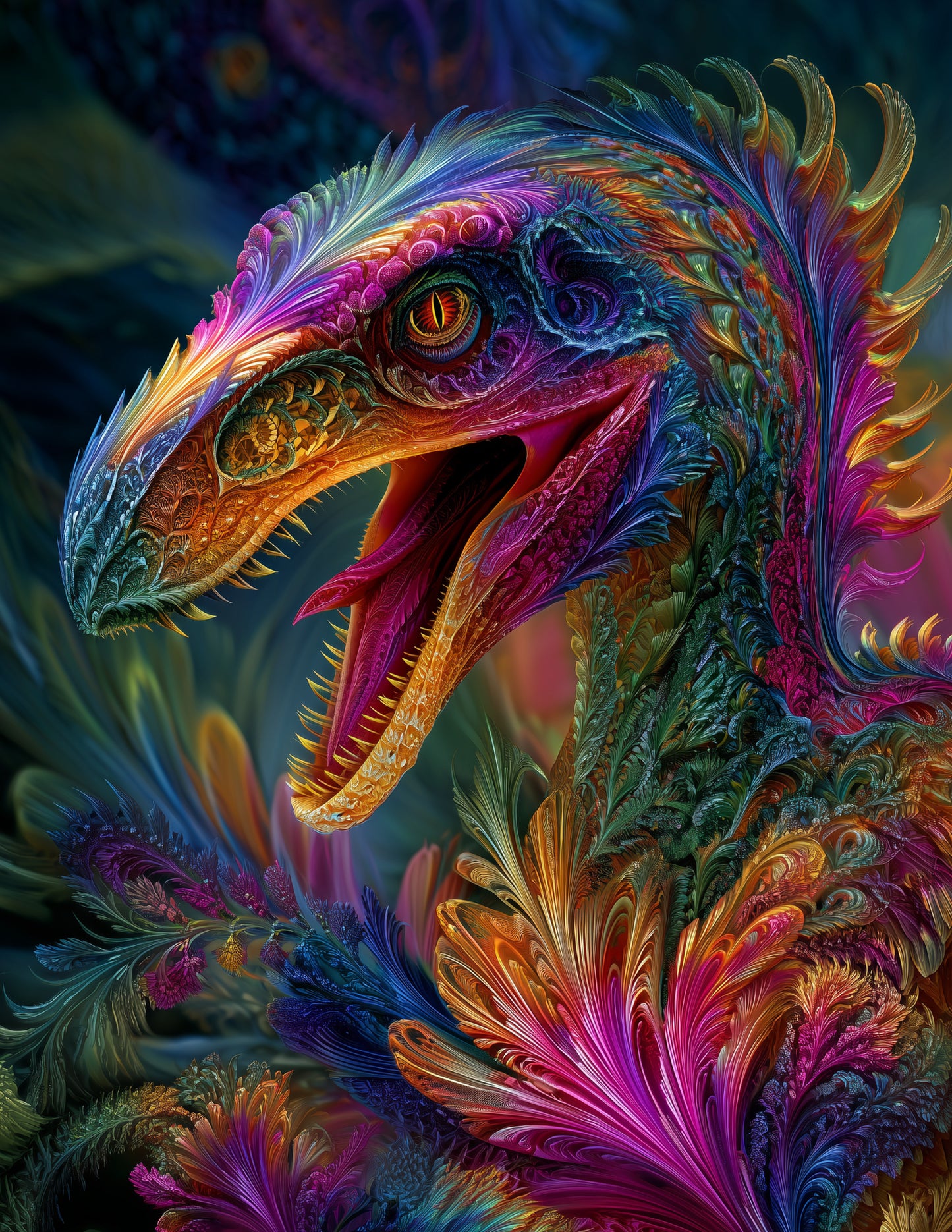 Velociraptor — Fractal Filigree Art, Refined Detail Digital Wall Art, 3 Sizes Included, Living Room Decor