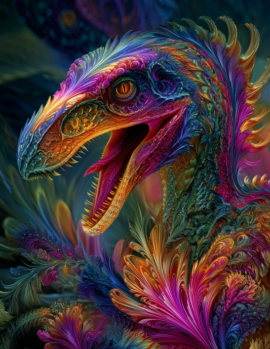 Velociraptor — Fractal Filigree Art, Refined Detail Digital Wall Art, 3 Sizes Included, Living Room Decor