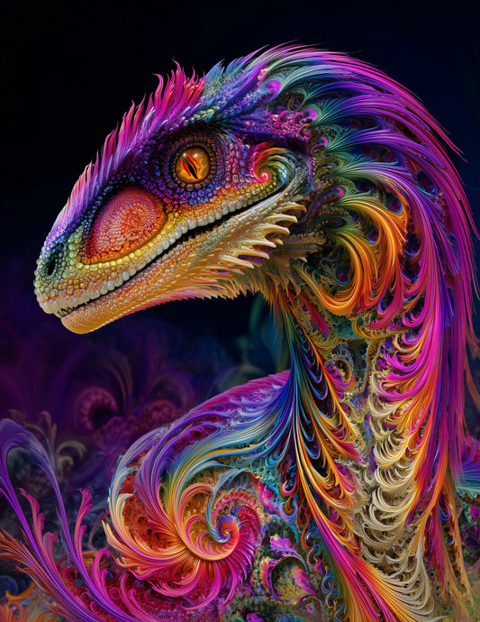 Velociraptor — Fractal Filigree Art, Soft Gradients Digital Wall Art, 3 Sizes Included, Living Room Decor