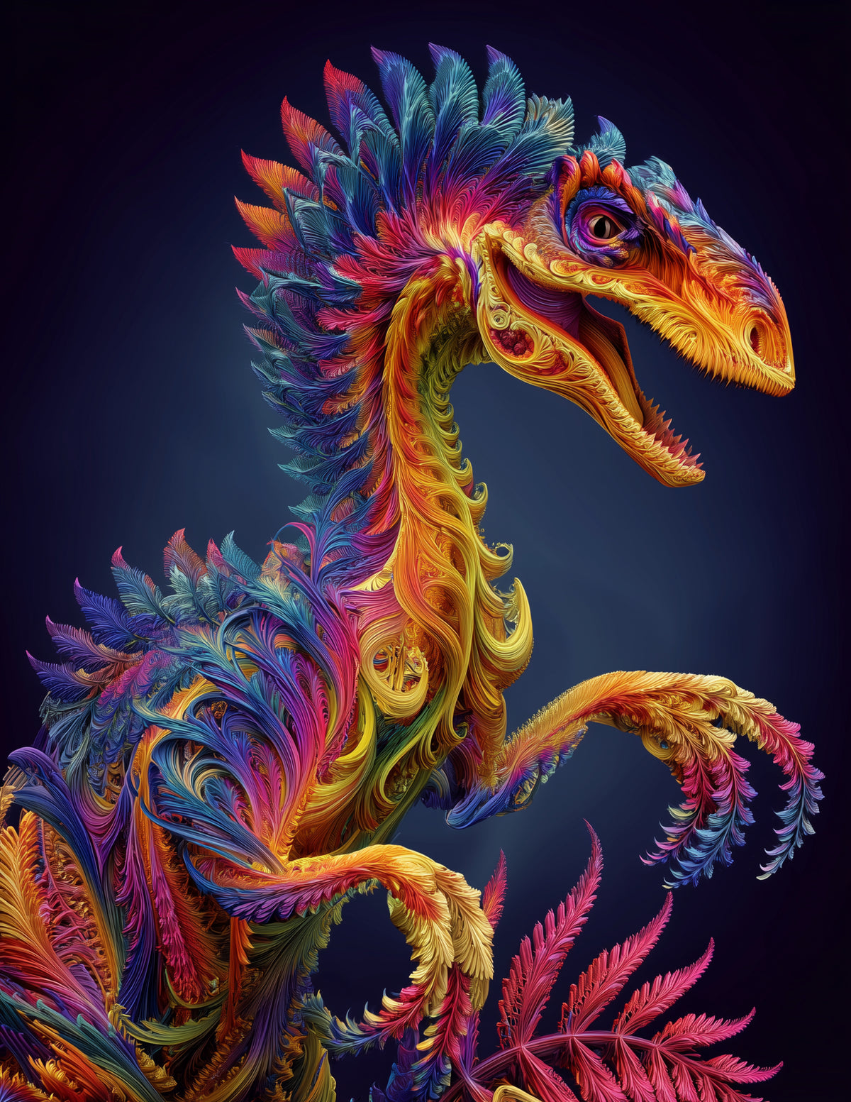 Velociraptor — Fractal Filigree Art, Subtle Transitions Digital Wall Art, 3 Sizes Included, Living Room Decor