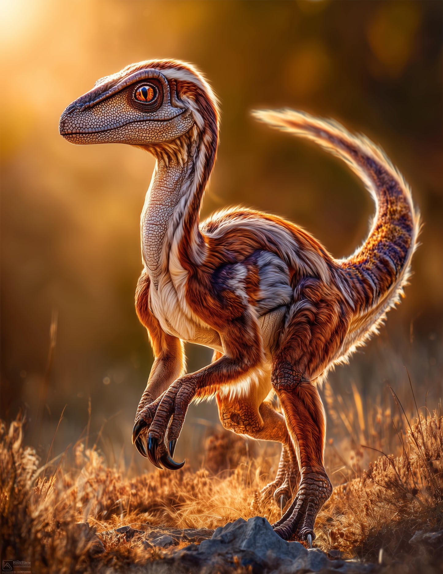 Velociraptor — Realistic Art, Earth Tones Digital Wall Art, 3 Sizes Included, Living Room Decor