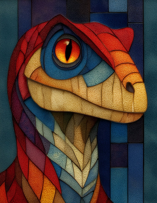 Velociraptor — Stained Glass Art, Bold Contrast Digital Wall Art, 3 Sizes Included, Living Room Decor