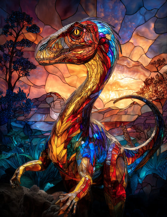Velociraptor — Stained Glass Art, Layered Hues Digital Wall Art, 3 Sizes Included, Living Room Decor