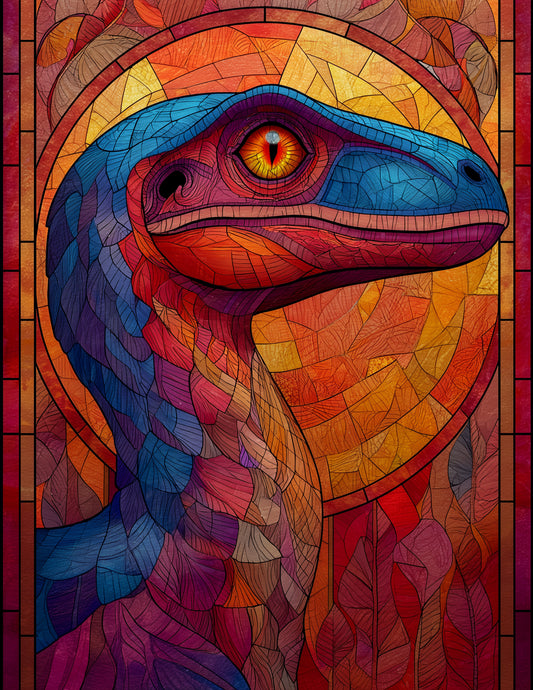 Velociraptor — Stained Glass Art, Subtle Transitions Digital Wall Art, 3 Sizes Included, Living Room Decor