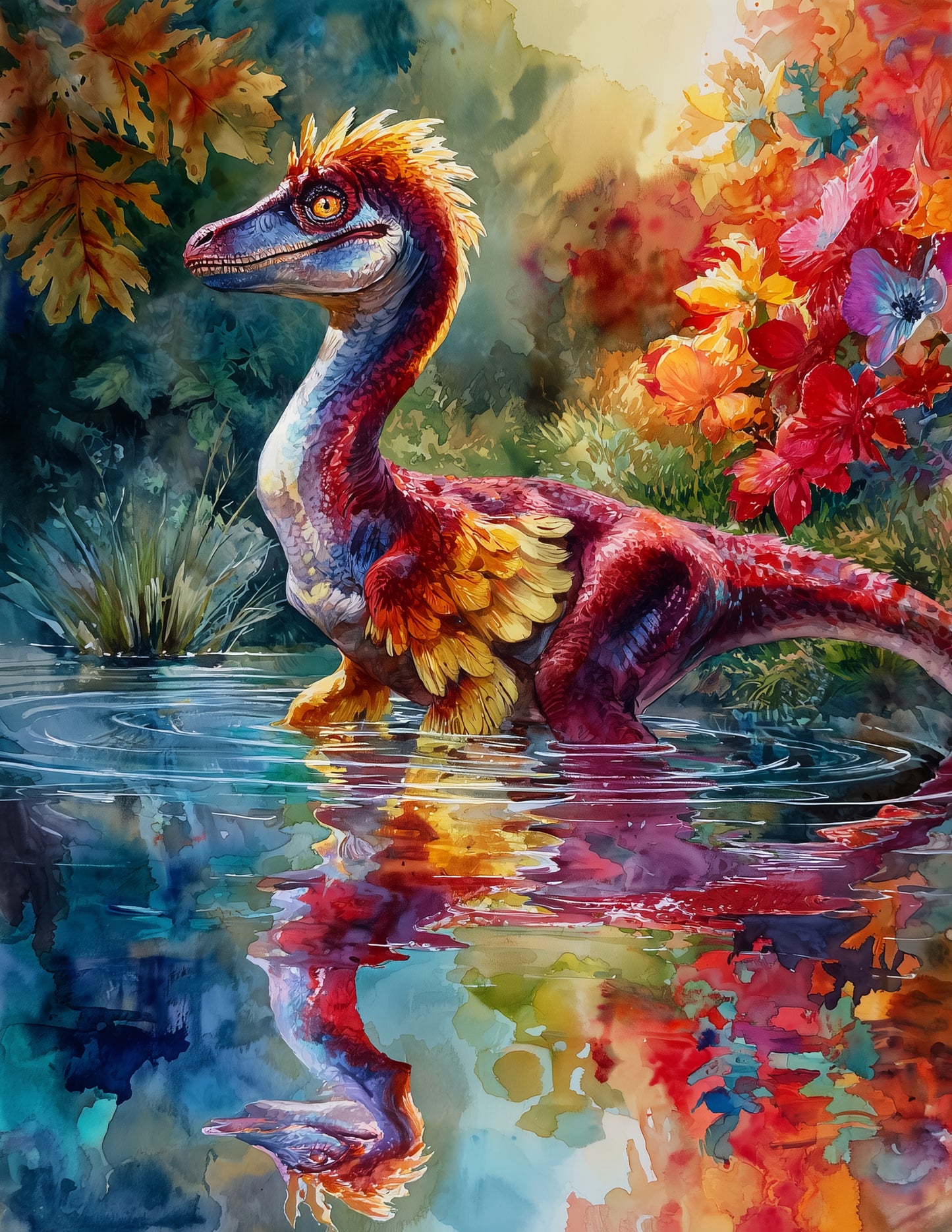 Velociraptor — Watercolor Art, Balanced Tones Digital Wall Art, 3 Sizes Included, Living Room Decor