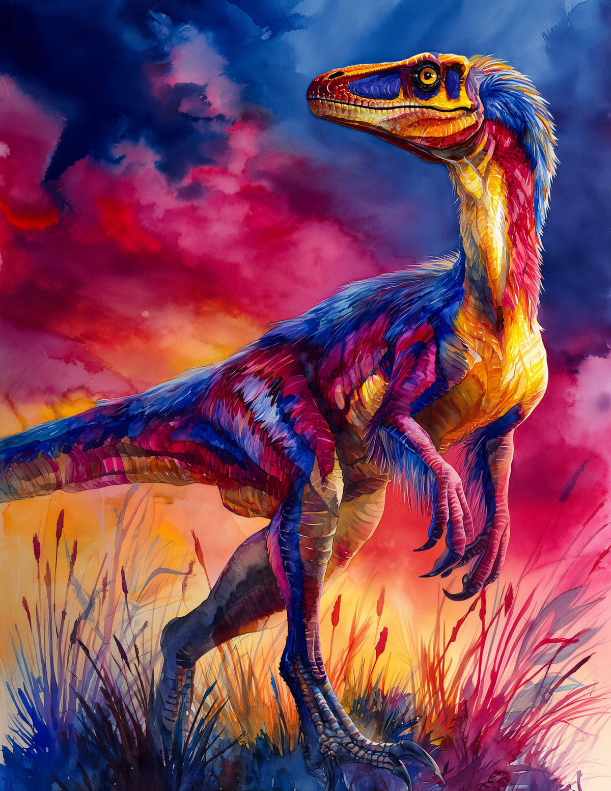 Velociraptor — Watercolor Art, Dreamy Tones Digital Wall Art, 3 Sizes Included, Living Room Decor