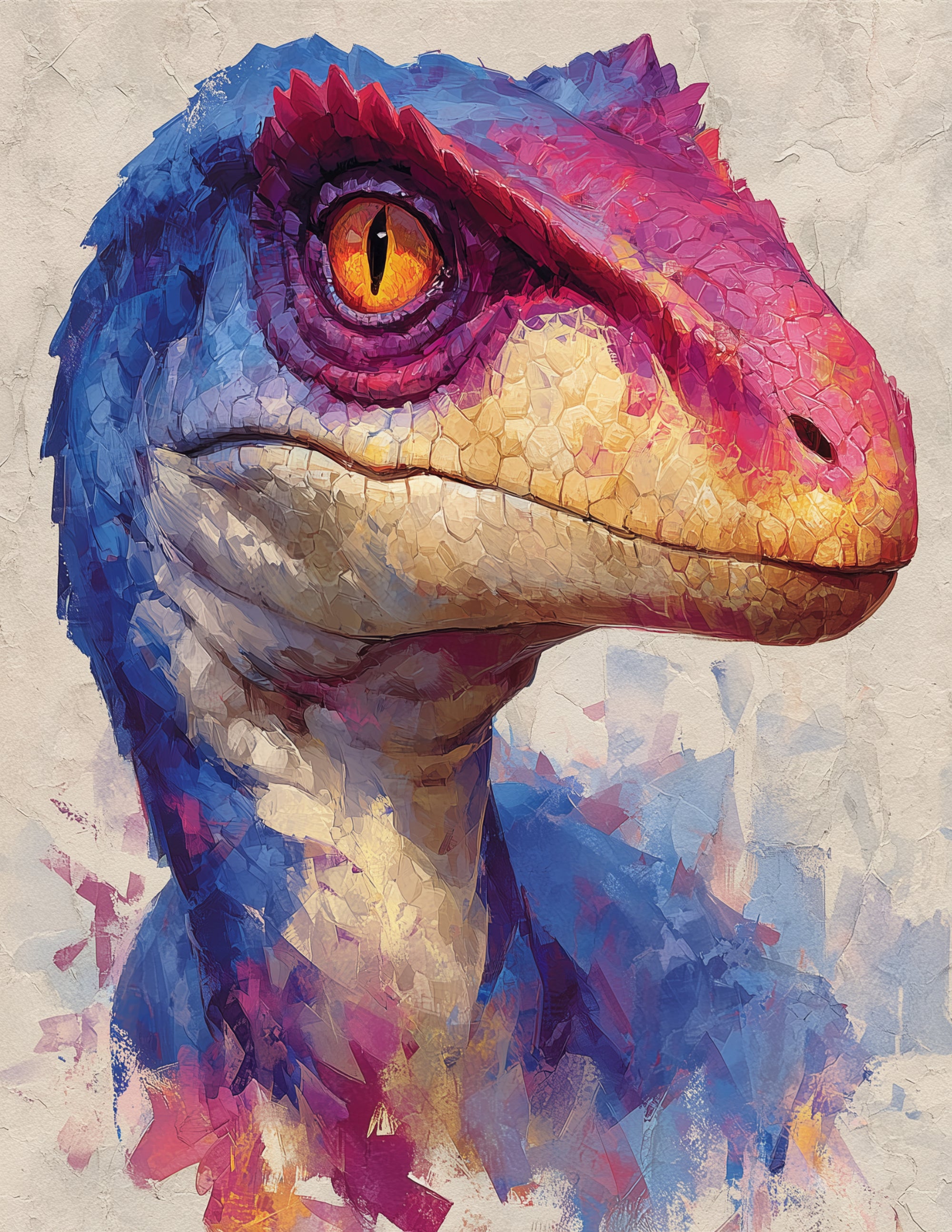 Velociraptor — Watercolor Art, Soft Gradients Digital Wall Art, 3 Sizes Included, Living Room Decor