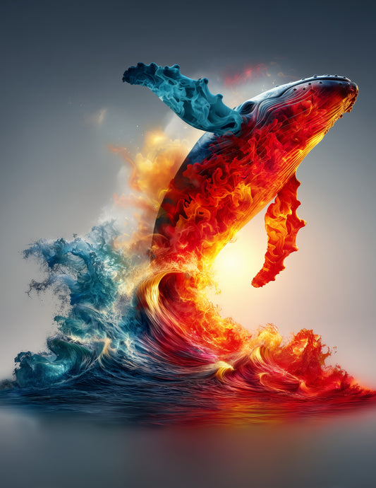Whale — Double Exposure Art, Calm Tones Digital Wall Art, 3 Sizes Included, Living Room Decor