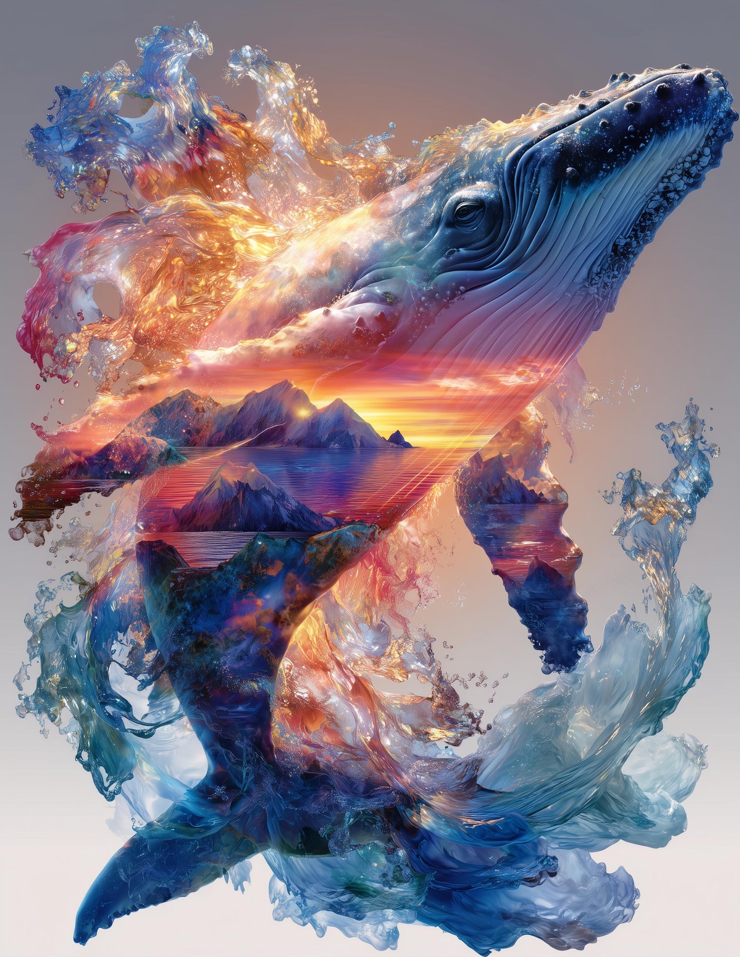 Whale — Double Exposure Art, Ocean Glow Digital Wall Art, 3 Sizes Included, Living Room Decor