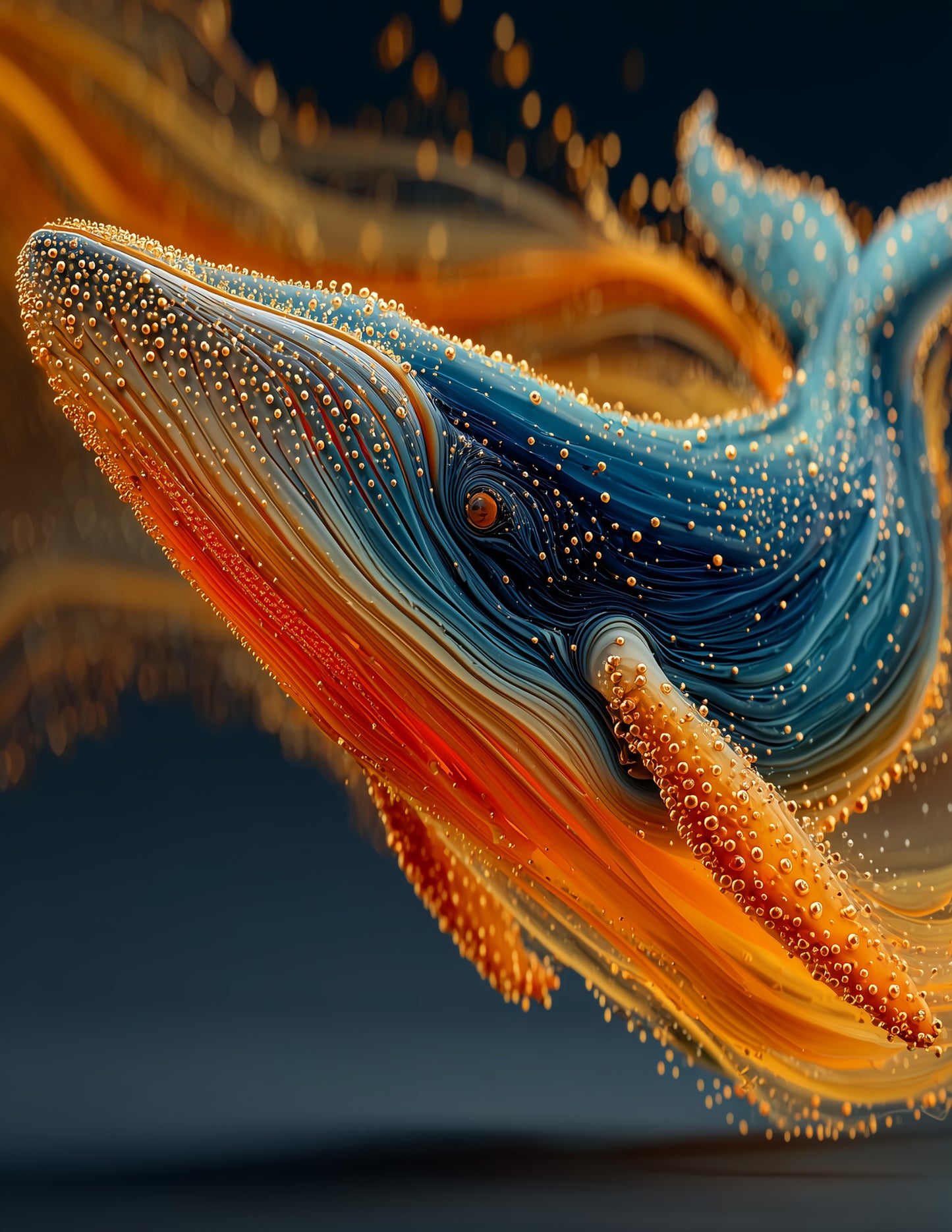 Whale — Ferrofluid Art, Amber Tones Digital Wall Art, 3 Sizes Included, Living Room Decor