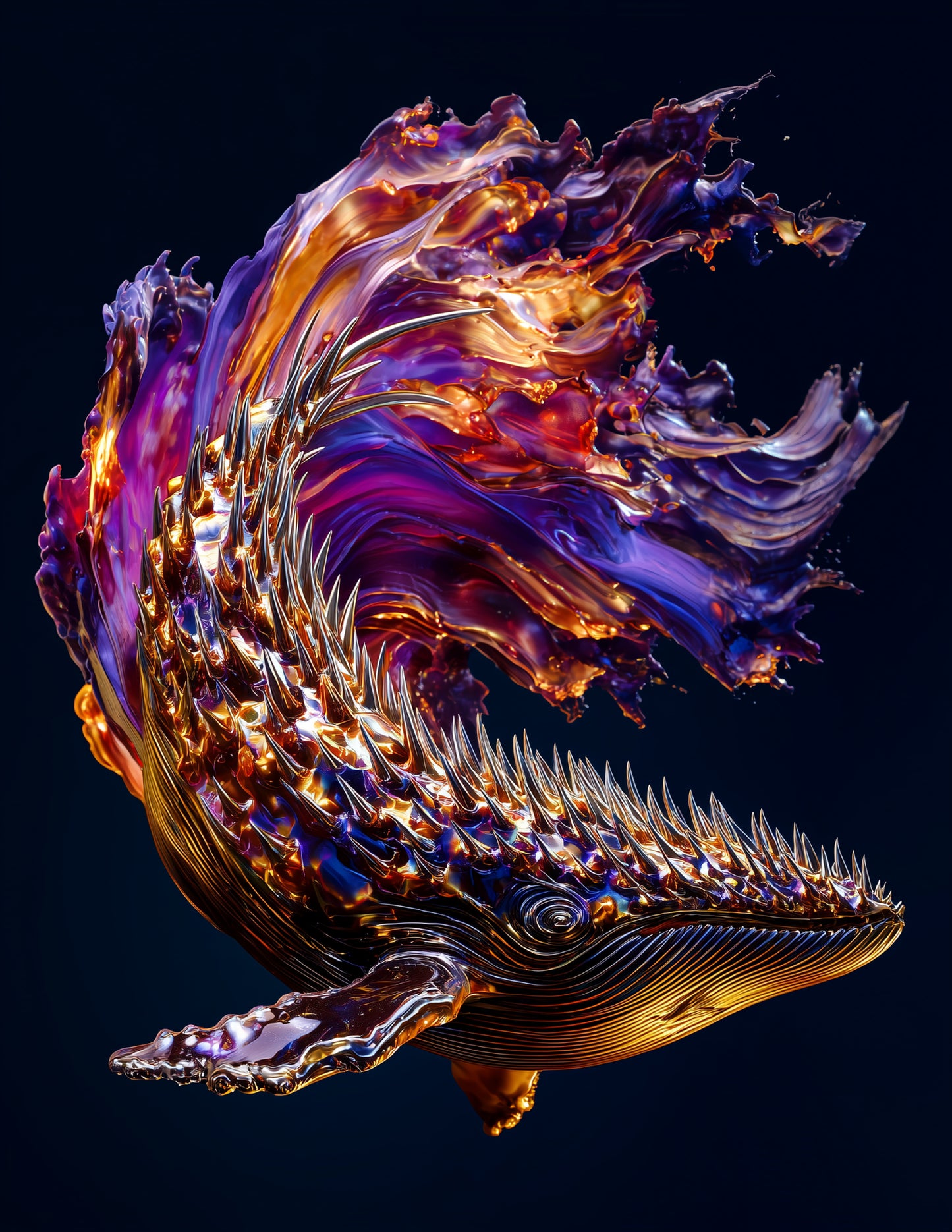 Whale — Ferrofluid Art, Balanced Tones Digital Wall Art, 3 Sizes Included, Living Room Decor