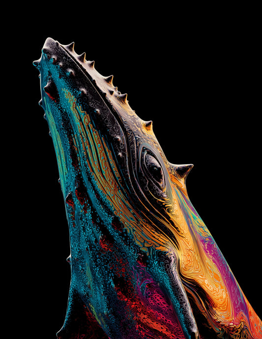 Whale — Ferrofluid Art, Neon Currents Digital Wall Art, 3 Sizes Included, Living Room Decor