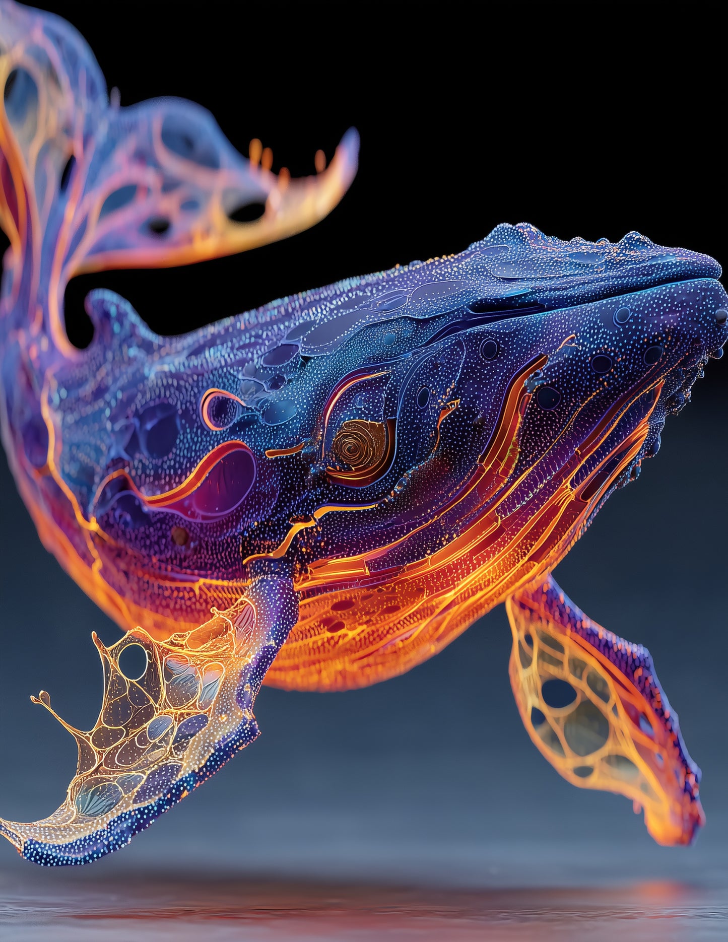 Whale — Ferrofluid Art, Vibrant Palette Digital Wall Art, 3 Sizes Included, Living Room Decor