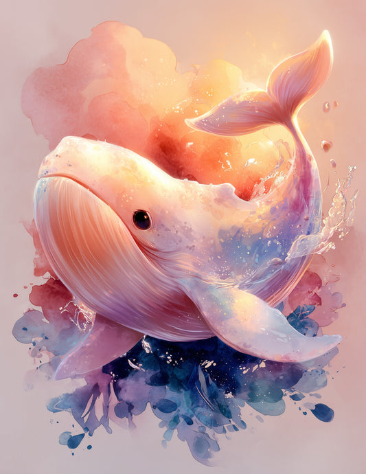 Whale — Nursery Art, Coral Hues Digital Wall Art, 3 Sizes Included, Nursery Decor