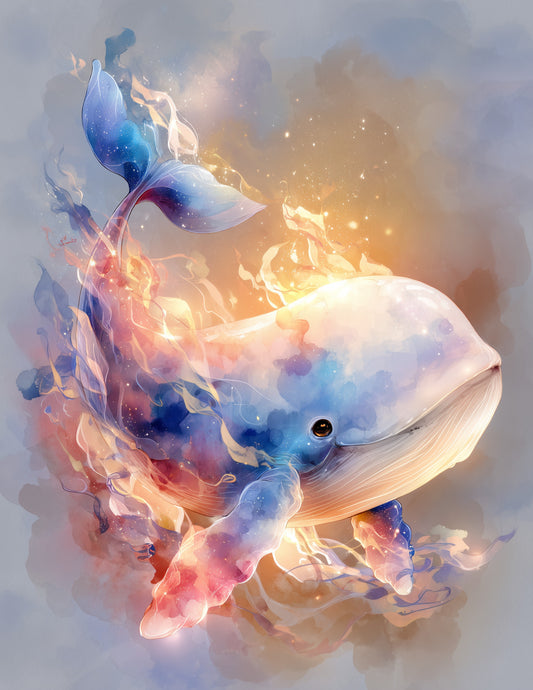 Whale — Nursery Art, Dreamy Lighting Digital Wall Art, 3 Sizes Included, Nursery Decor