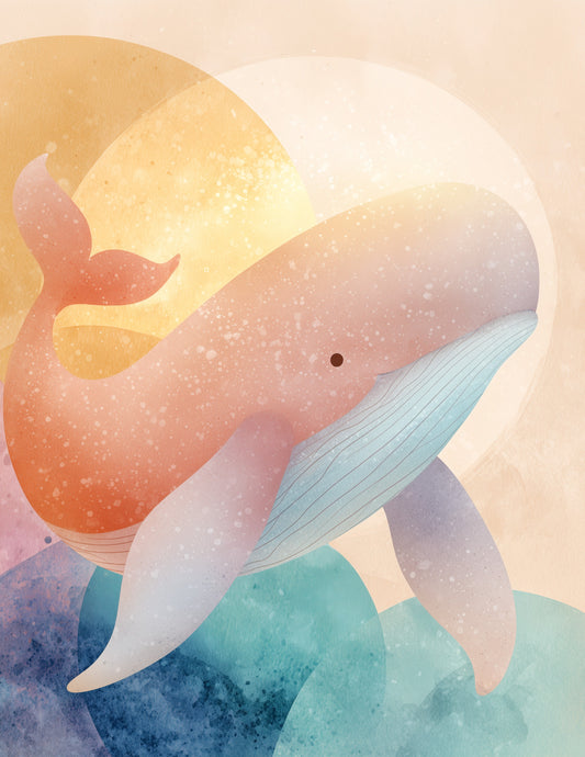 Whale — Nursery Art, Muted Tones Digital Wall Art, 3 Sizes Included, Nursery Decor