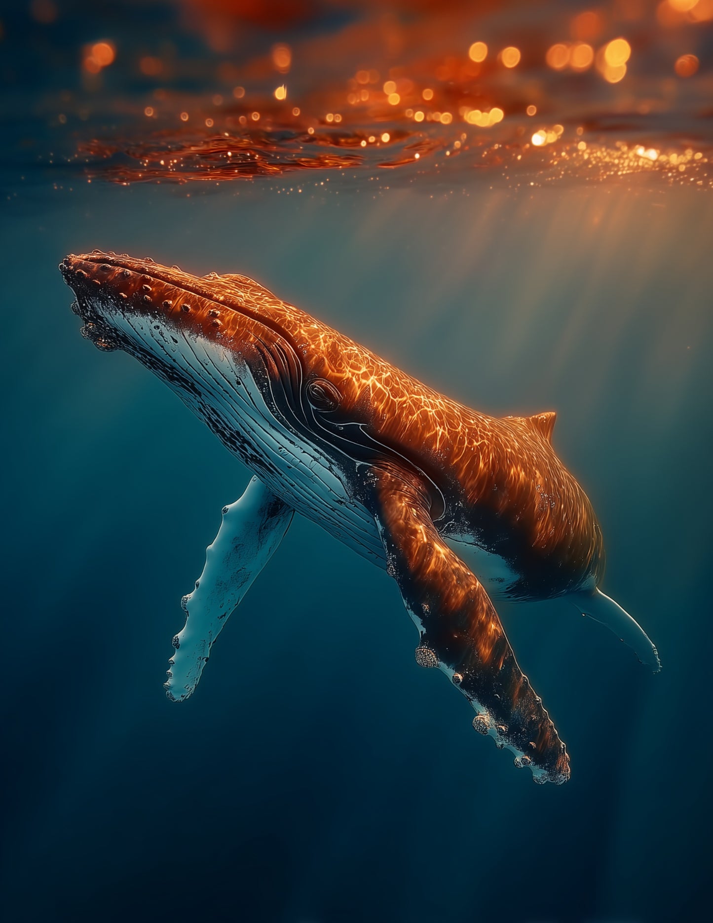 Whale — Realistic Art, Amber Light Digital Wall Art, 3 Sizes Included, Living Room Decor