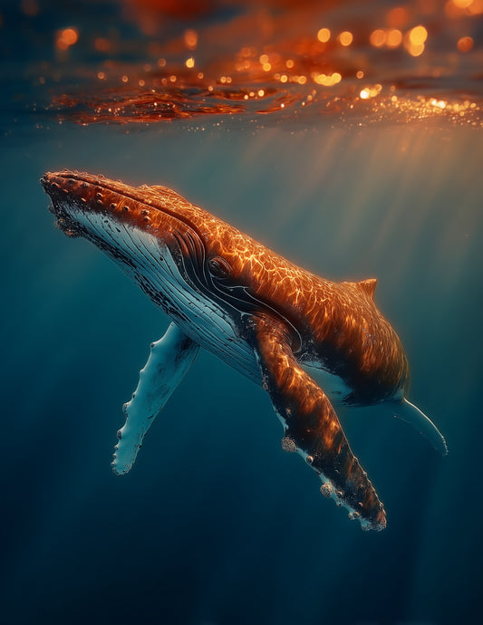 Whale — Realistic Art, Amber Light Digital Wall Art, 3 Sizes Included, Living Room Decor