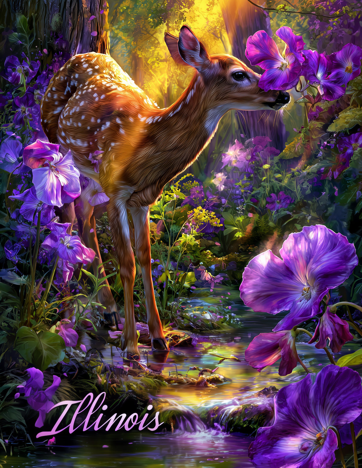 Whitetail Deer Illinois— Fantasy Art, Warm Pastels Digital Wall Art, 3 Sizes Included, Living Room Decor