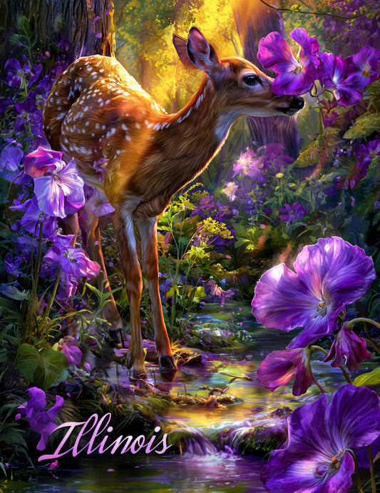 Whitetail Deer Illinois— Fantasy Art, Warm Pastels Digital Wall Art, 3 Sizes Included, Living Room Decor