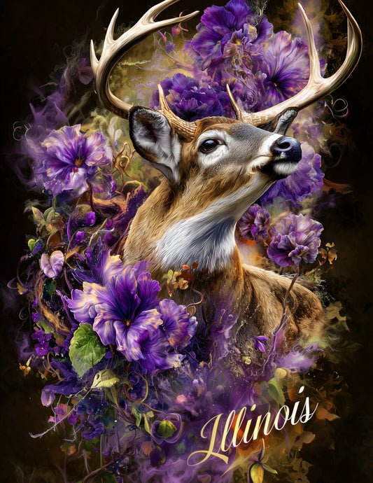 Whitetail Deer Illinois — Fantasy Art, Violet Hues Digital Wall Art, 3 Sizes Included, Living Room Decor