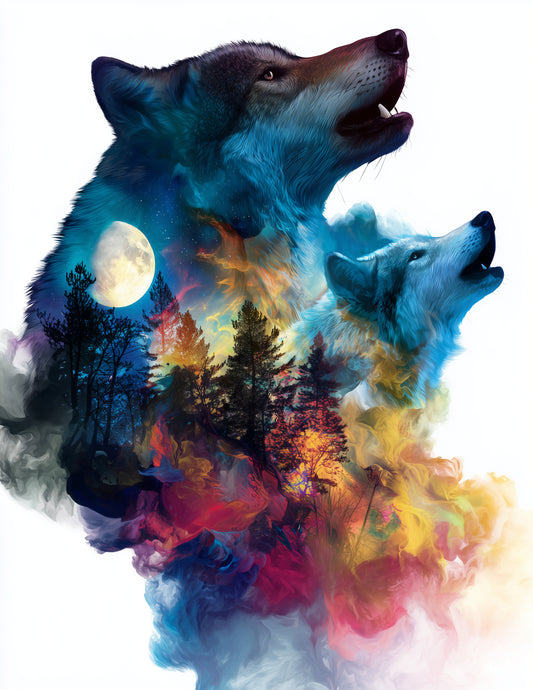 Wolf — Double Exposure Pack Art, Bold Contrast Digital Wall Art, 3 Sizes Included, Living Room Decor