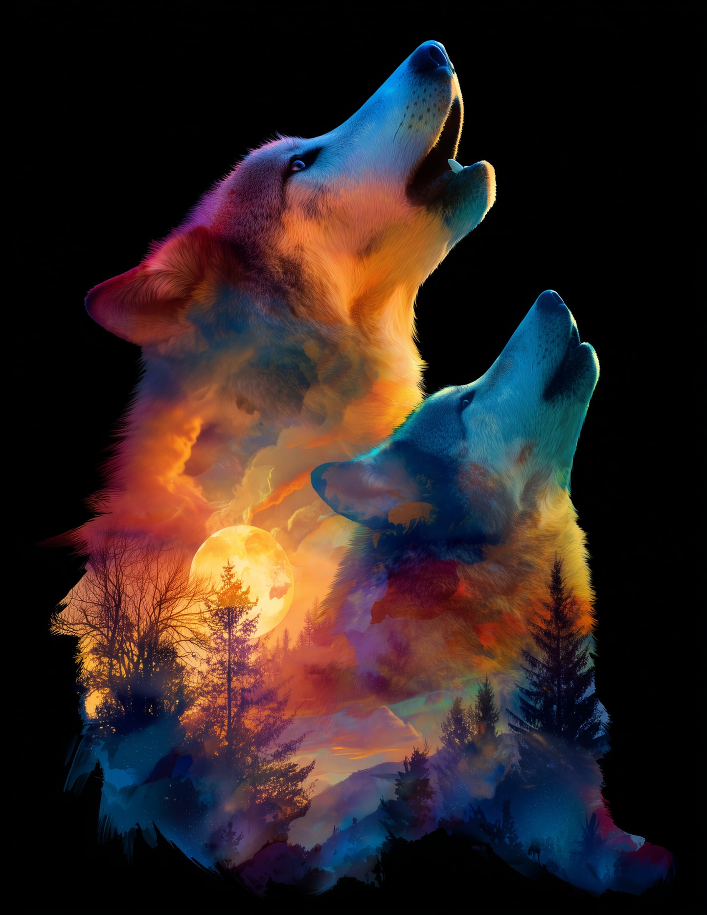 Wolf — Double Exposure Pack Art, Dreamy Tones Digital Wall Art, 3 Sizes Included, Living Room Decor