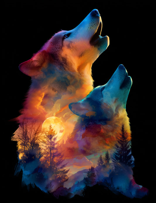 Wolf — Double Exposure Pack Art, Dreamy Tones Digital Wall Art, 3 Sizes Included, Living Room Decor