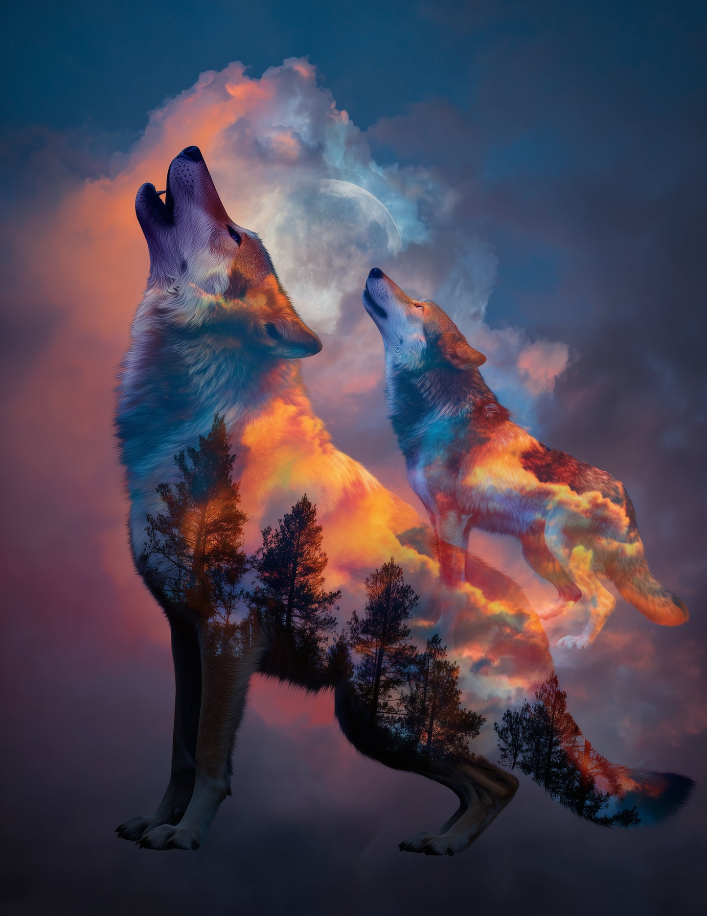Wolf — Double Exposure Pack Art, Layered Hues Digital Wall Art, 3 Sizes Included, Living Room Decor