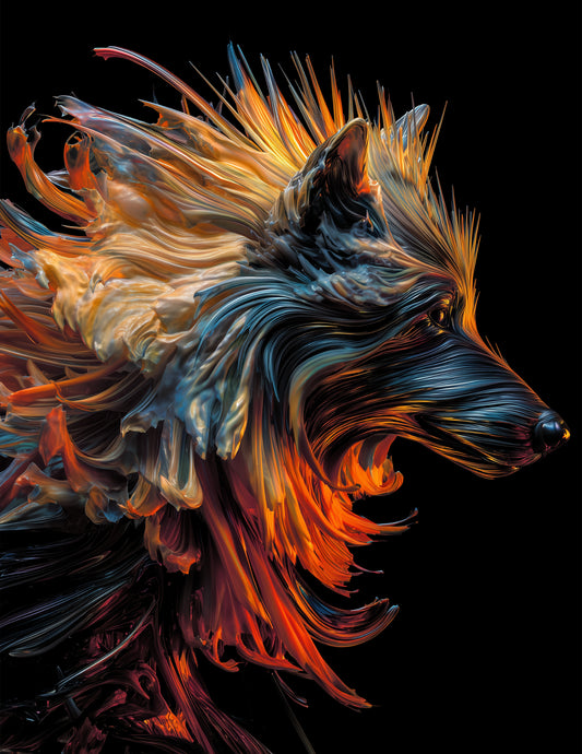 Wolf — Ferrofluid Art, Balanced Tones Digital Wall Art, 3 Sizes Included, Living Room Decor