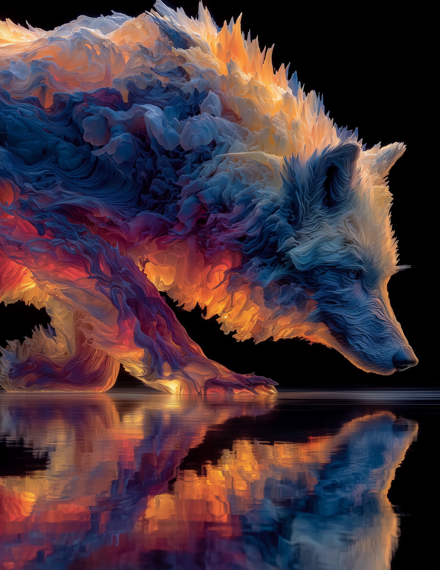 Wolf — Ferrofluid Art, Bold Contrast Digital Wall Art, 3 Sizes Included, Living Room Decor