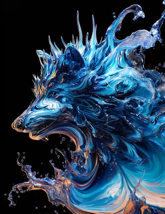 Wolf — Ferrofluid Art, Midnight Palette Digital Wall Art, 3 Sizes Included, Living Room Decor