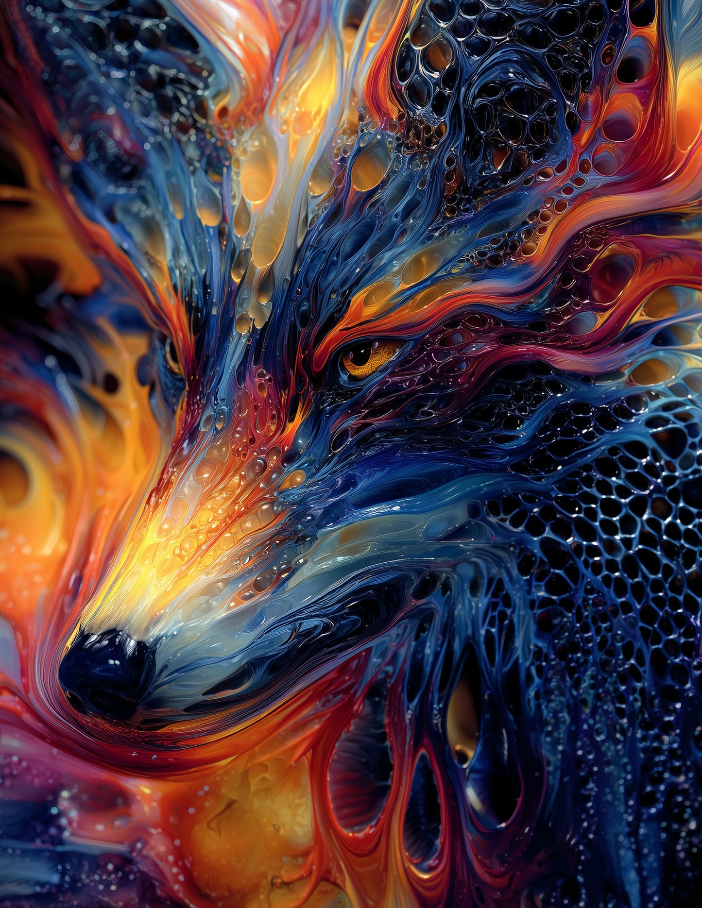 Wolf — Ferrofluid Art, Sapphire Palette Digital Wall Art, 3 Sizes Included, Living Room Decor