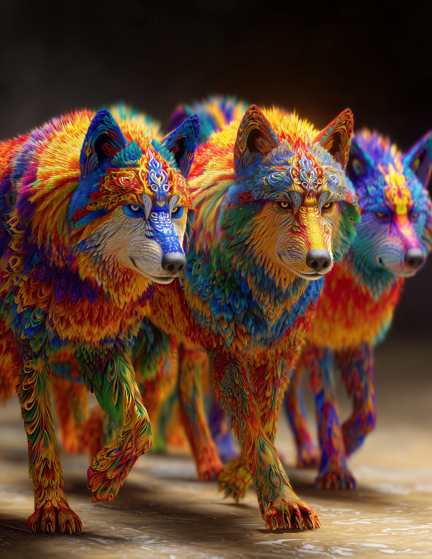 Wolf — Fractal Filigree Pack Art, Bold Hues Digital Wall Art, 3 Sizes Included, Living Room Decor