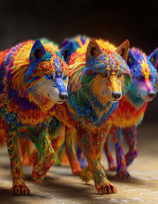 Wolf — Fractal Filigree Pack Art, Bold Hues Digital Wall Art, 3 Sizes Included, Living Room Decor