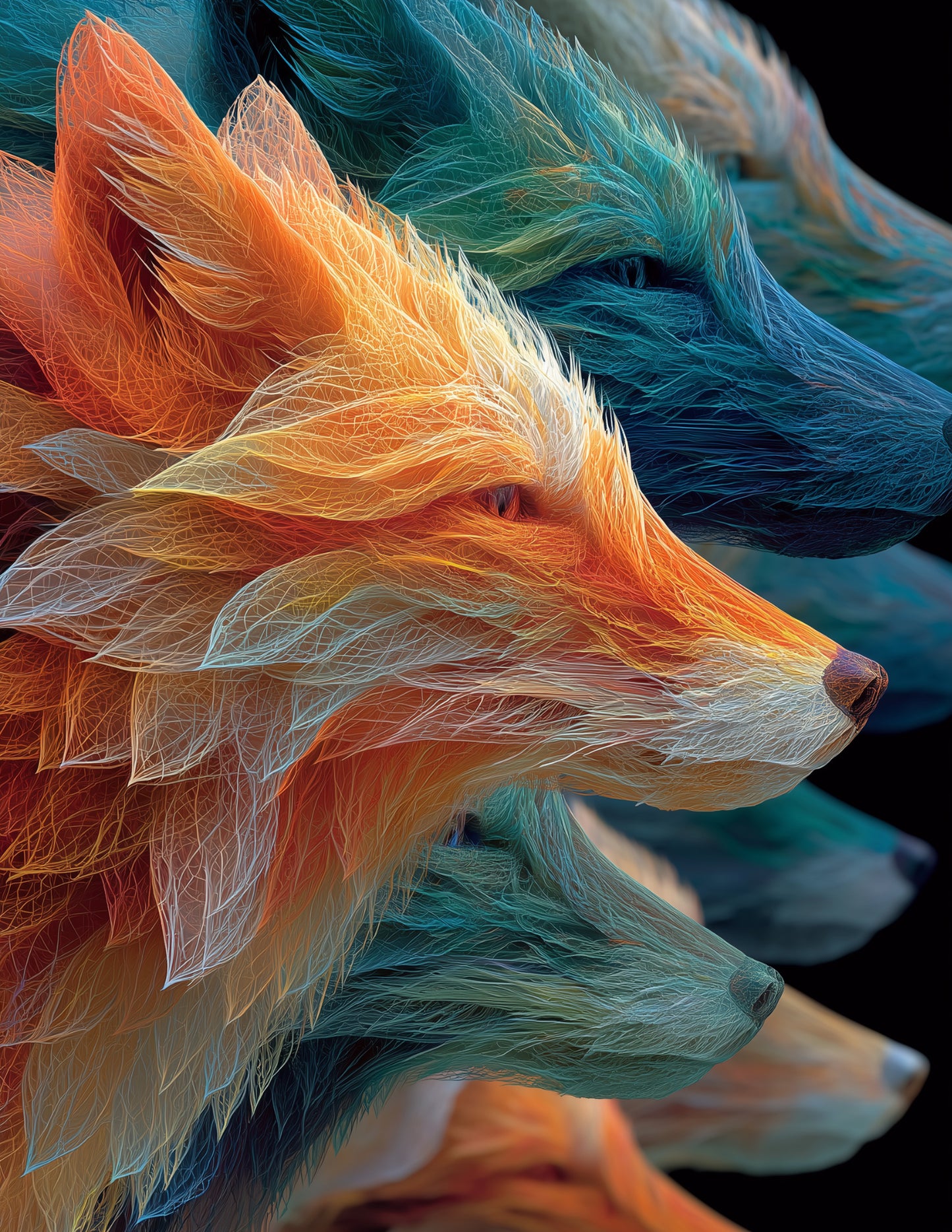 Wolf — Fractal Filigree Pack Art, Layered Hues Digital Wall Art, 3 Sizes Included, Living Room Decor