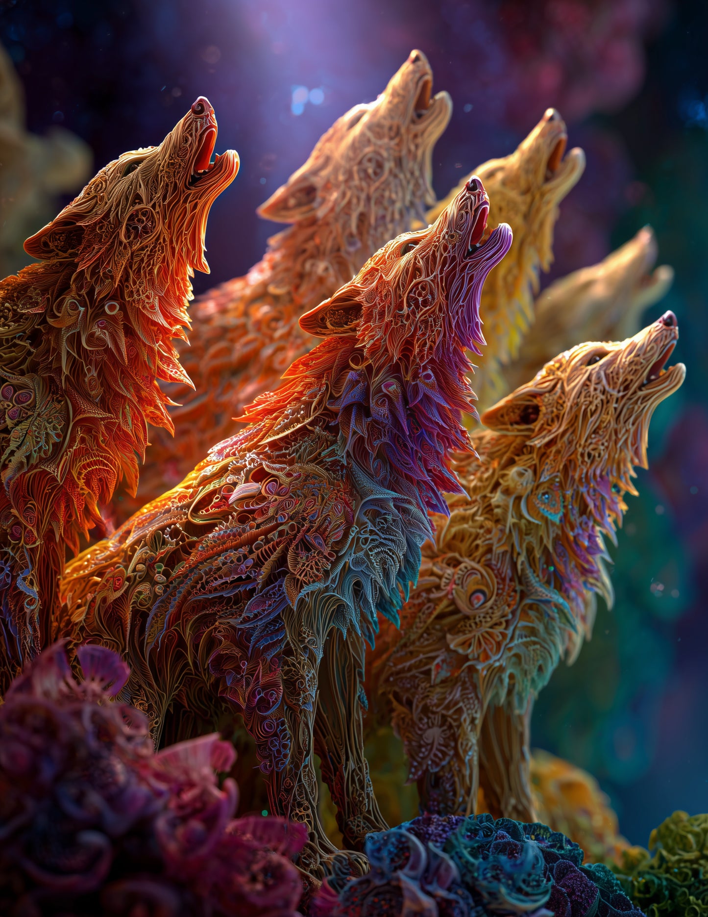 Wolf — Fractal Filigree Pack Art, Refined Detail Digital Wall Art, 3 Sizes Included, Living Room Decor