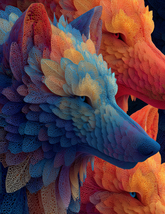 Wolf — Fractal Filigree Pack Art, Vibrant Palette Digital Wall Art, 3 Sizes Included, Living Room Decor