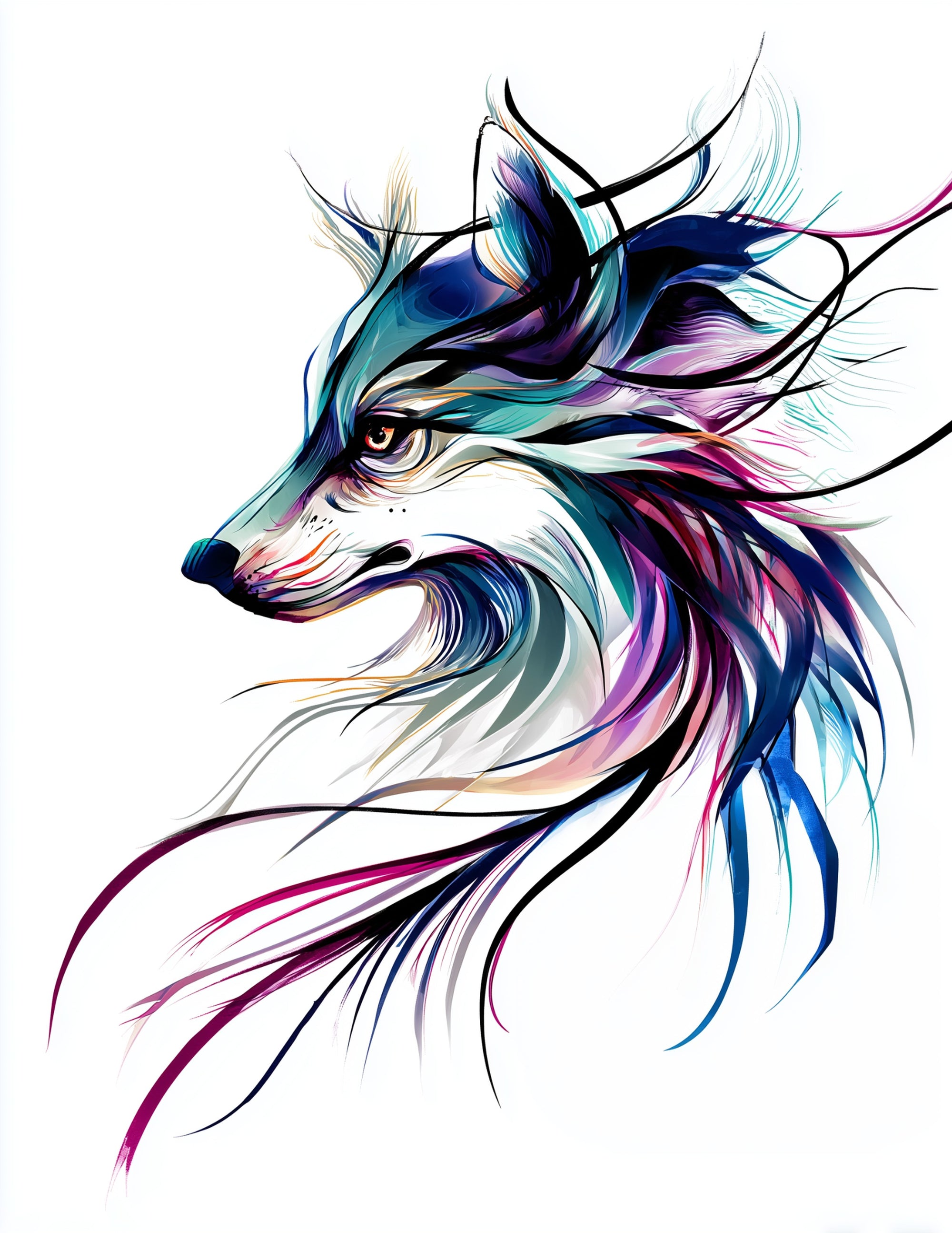 Wolf — Inkflow Art, Sunset Tones Digital Wall Art, 3 Sizes Included, Living Room Decor