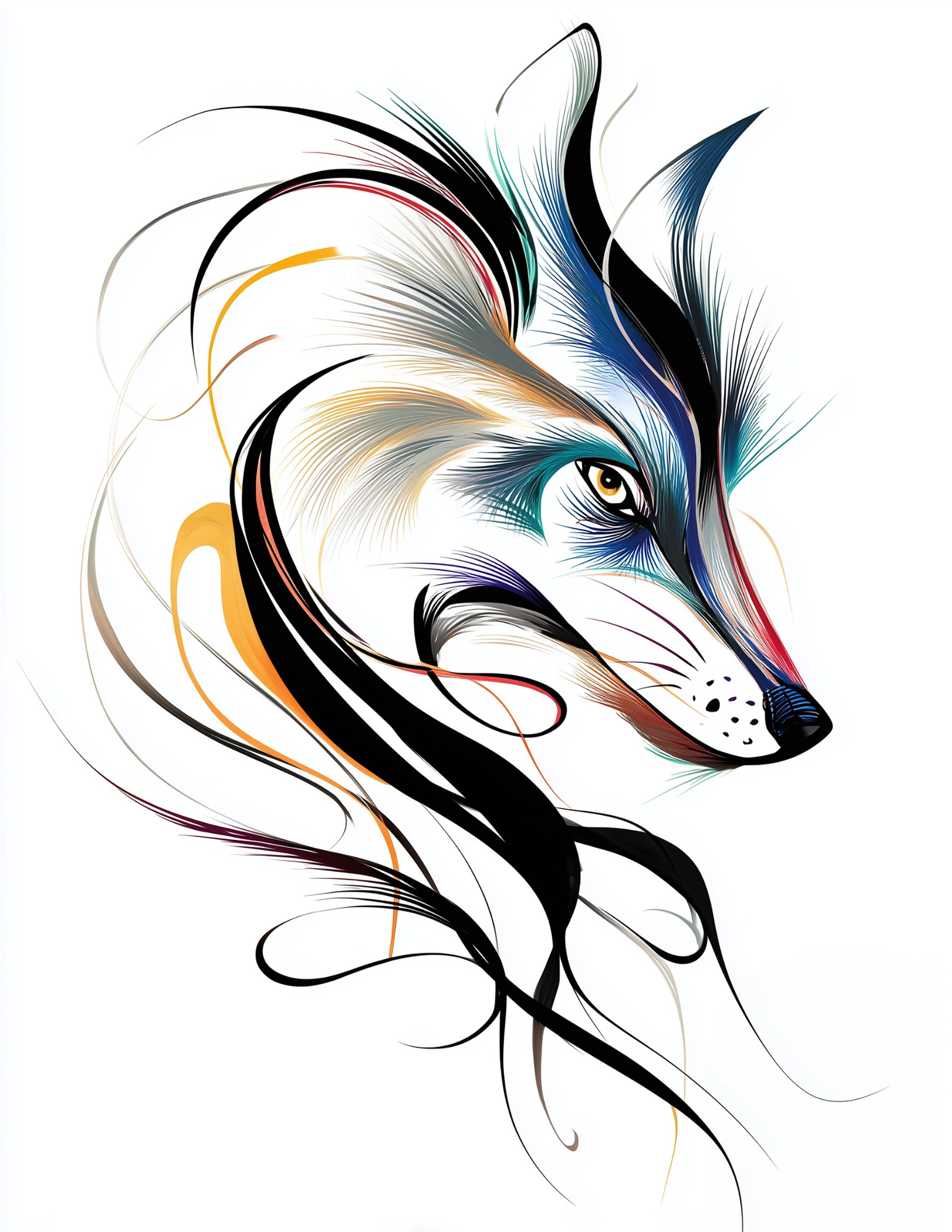 Wolf — Inkflow Art, Vibrant Palette Digital Wall Art, 3 Sizes Included, Living Room Decor