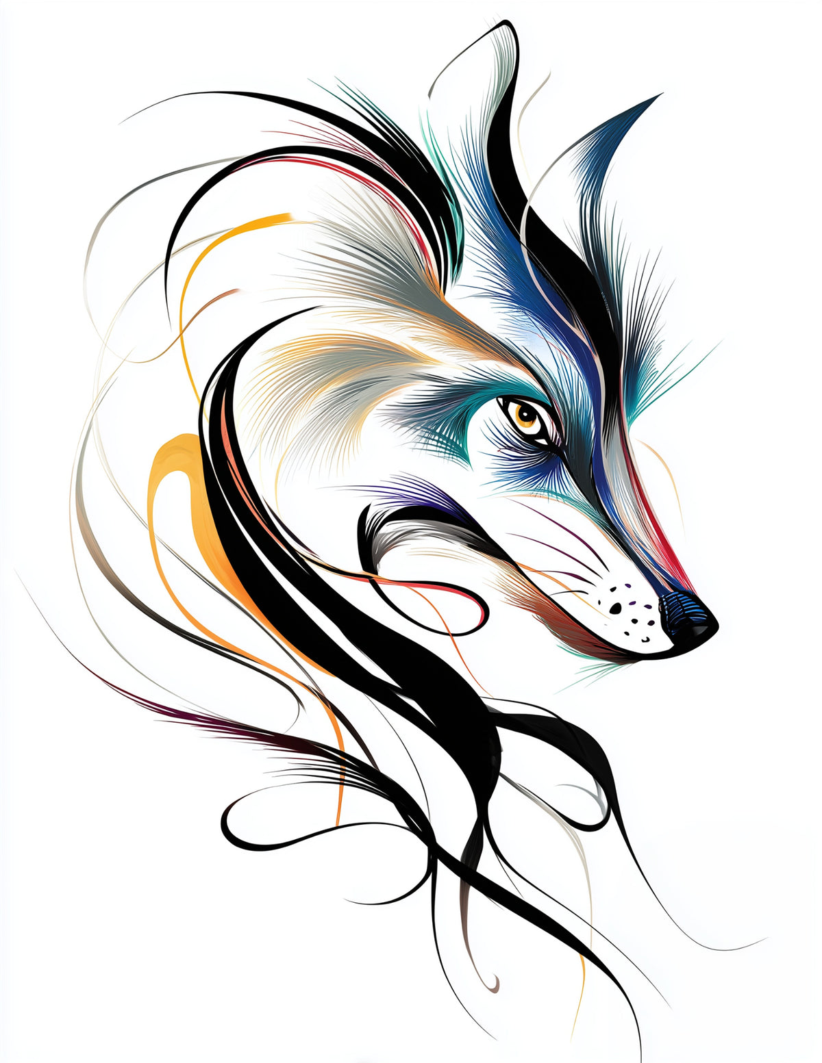 Wolf — Inkflow Art, Vibrant Palette Digital Wall Art, 3 Sizes Included, Living Room Decor