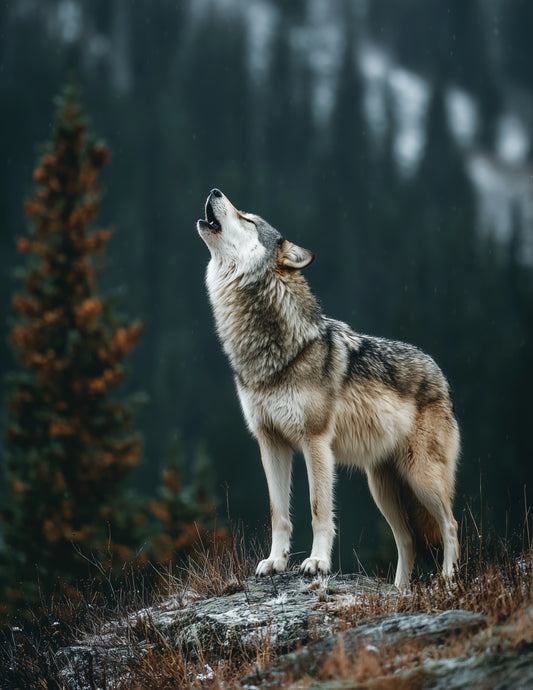 Wolf — Realistic Art, Amber Hues Digital Wall Art, 3 Sizes Included, Living Room Decor