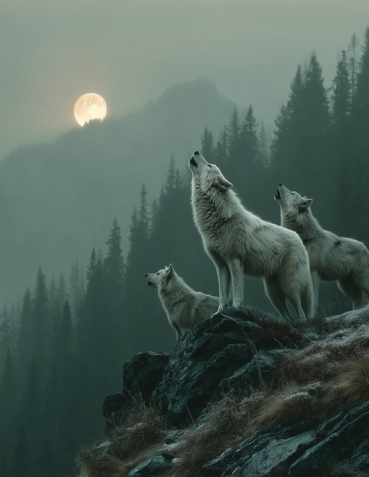 Wolf — Realistic Pack Art, Calm Tones Digital Wall Art, 3 Sizes Included, Living Room Decor