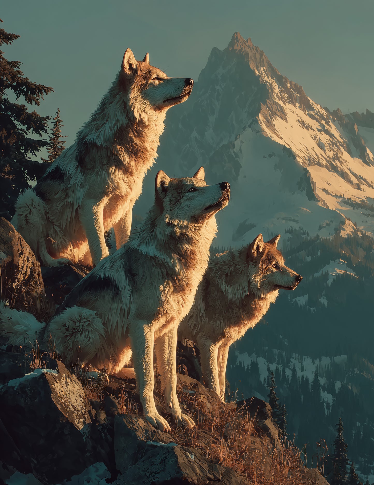 Wolf — Realistic Pack Art, Soft Gradients Digital Wall Art, 3 Sizes Included, Living Room Decor
