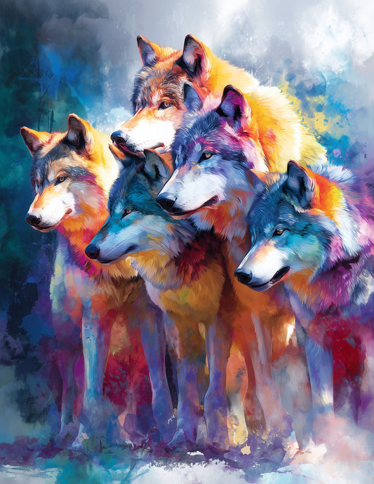Wolf — Watercolor Pack Art, Balanced Tones Digital Wall Art, 3 Sizes Included, Living Room Decor