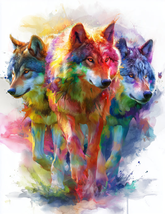 Wolf — Watercolor Pack Art, Bold Contrast Digital Wall Art, 3 Sizes Included, Living Room Decor