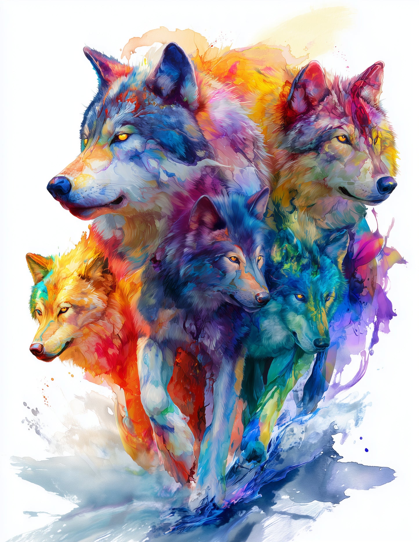 Wolf — Watercolor Pack Art, Serene Hues Digital Wall Art, 3 Sizes Included, Living Room Decor