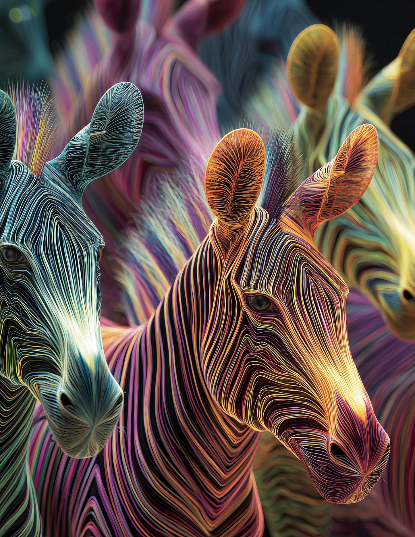 Zebra — Chromatic Filament Herd Art, Bold Tones Digital Wall Art, 3 Sizes Included, Living Room Decor