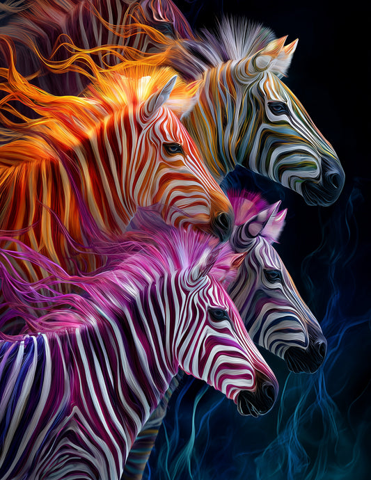 Zebra — Chromatic Filament Herd Art, Emerald Tones Digital Wall Art, 3 Sizes Included, Living Room Decor